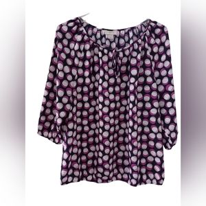 LOFT Polka Dot Blouse Purple and White Size L